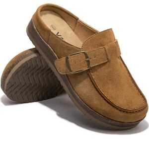 NWOT Brown Leather Women's Loafers non skid sole memory plush sole